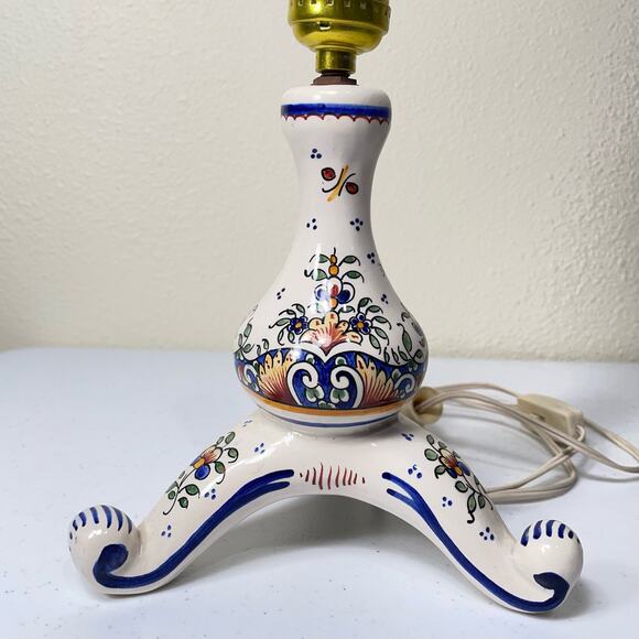 Vintage French Floral Painted Table Lamp R Delarue Cottage Prairie Boho Country - Picture 7 of 12